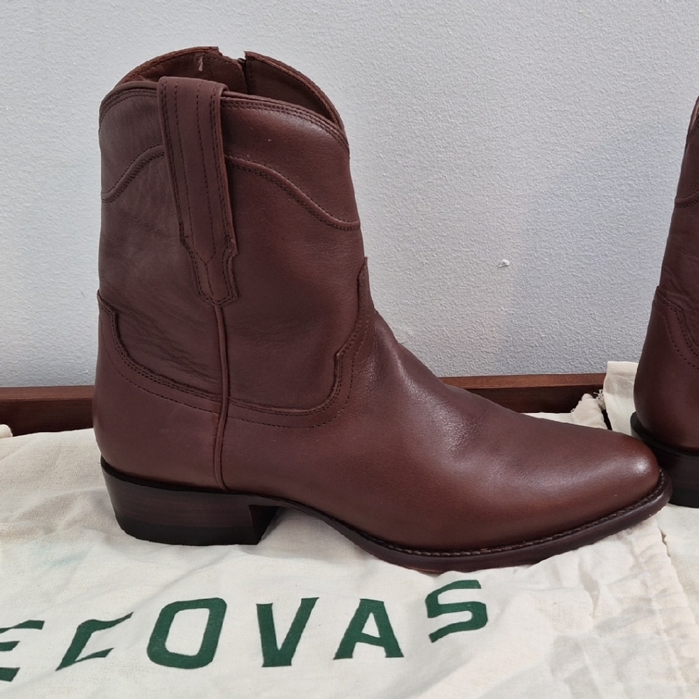 NEW Tecovas Chestnut Brown Leather Western Zip Short Boots - Picture 4 of 9